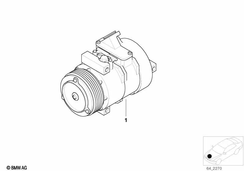 Air conditioning compressor for BMW X5 E53 (OEM 64526918000). Original BMW.