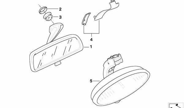 Espejo interior manual para BMW F07, F10, F11, F06, F12, F13, F01N, F02N (OEM 51162492666). Original BMW