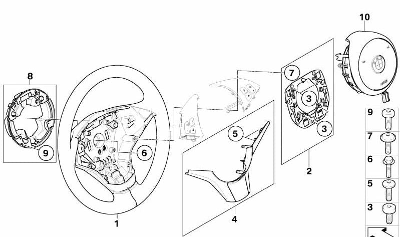 Avvertenza di sterzo e corsia del volante sportivo in pelle Leva 32346774124 per BMW E60, E61, E63, E64. BMW originale.