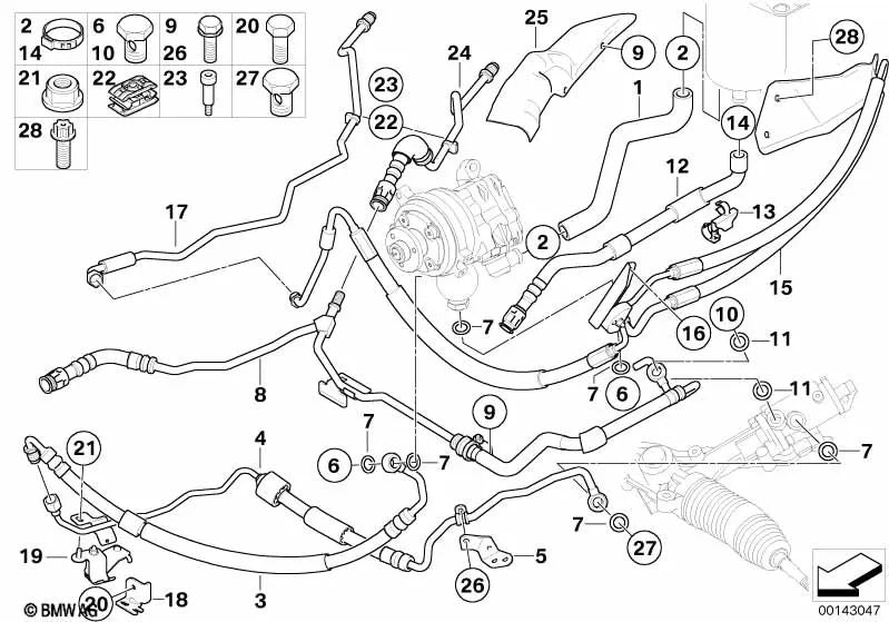 Return pipe for BMW 5 Series E60, E61, 6 Series E63, E64 (OEM 32416774464). Genuine BMW