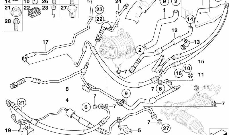 Manguera dinámica OEM 32416767425 para BMW Serie 5 (E60, E61) y Serie 6 (E63, E64). Original BMW.