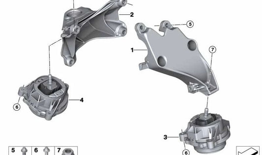 Supporto motore a destra OEM 22116859012 per BMW F20, F21, F22, F23, F30, F31, F34, F32, F33, F36. BMW originale.