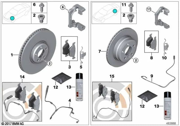 Juego de pastillas de freno con sensor de desgaste de pastillas de freno para BMW F07, F07N (OEM 34212449286). Original BMW.