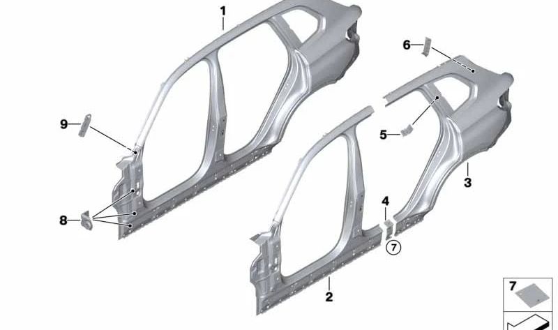 Rechte äußere Seitenrahmen für BMW X5 F95, G05 (OEM 41007954994). Original BMW