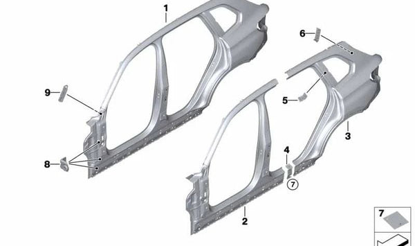 Marcos laterales exteriores derechos para BMW X5 F95, G05 (OEM 41007954994). Original BMW