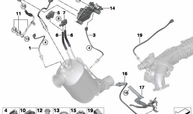 Tubo de presión de escape para BMW F20, F21, F22, F30, F31, F34, F32, F33, F10, F11, E84, F15 (OEM 13628510899). Original BMW