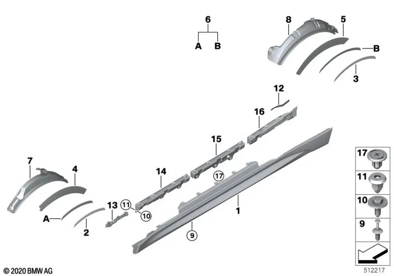 Rear right centre sill retaining strip for BMW F87, F87N (OEM 51778065434). Original BMW.