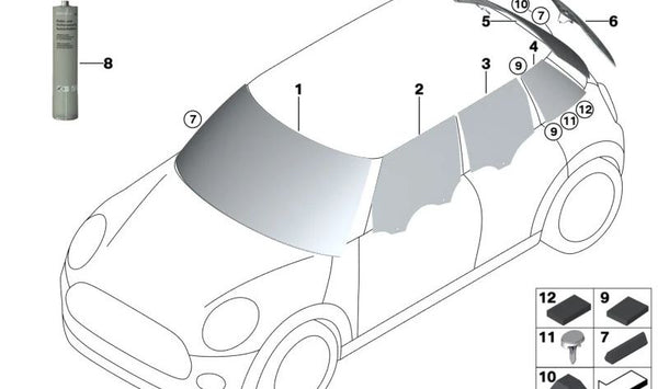 Adhesivo para parabrisas, frío, para BMW Serie 6 F06, F06N, Serie 7 E65, F01, F02, MINI F55, F56, F57 (OEM 83192289286). Original BMW