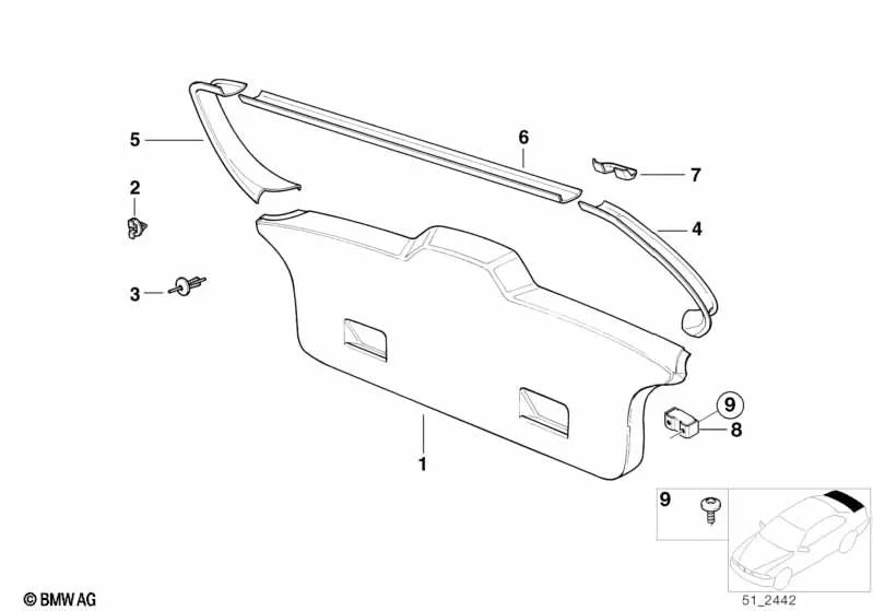 Revestimiento tapa del maletero izquierda para BMW Serie 3 E36 (OEM 51498191257). Original BMW