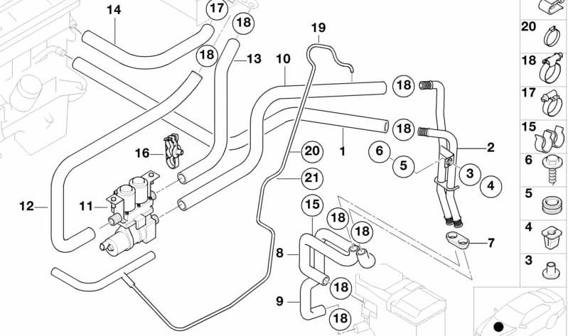 Tubo de Doble Conducto-Calefactor Auxiliar para BMW E39 (OEM 64218383017). Original BMW.