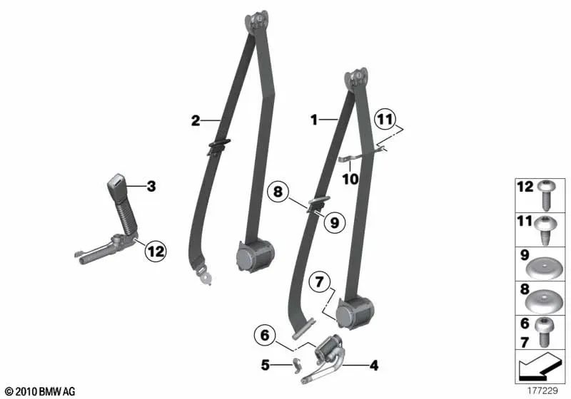 Obergurt gauche à gauche pour la série BMW 7 F01, F02, F04 (OEM 72119164501). BMW d'origine