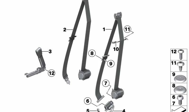 Cinturón superior delantero derecho para BMW F01, F02, F04 (OEM 72119164488). Original BMW.