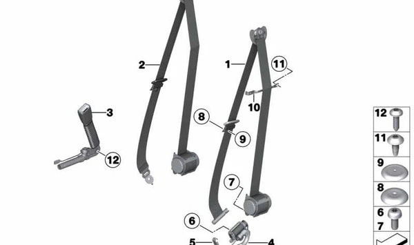 Cinturón superior delantero derecho para BMW F01, F02, F04 (OEM 72119164488). Original BMW.