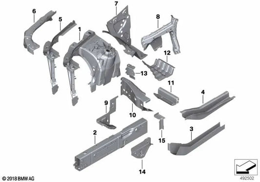 Anschluss Motorträger exterior izquierda para BMW X5 F95, G05, G18, X6 F96, G06, X7 G07, XM G09 (OEM 41007933253). Original BMW