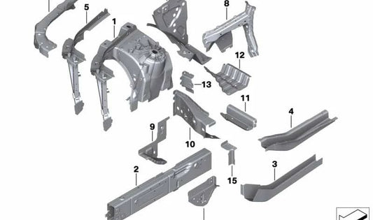 Soporte de paso de rueda delantero derecho OEM 41007933480 para BMW G05, G18, F95, G06, F96, G07. Original BMW.