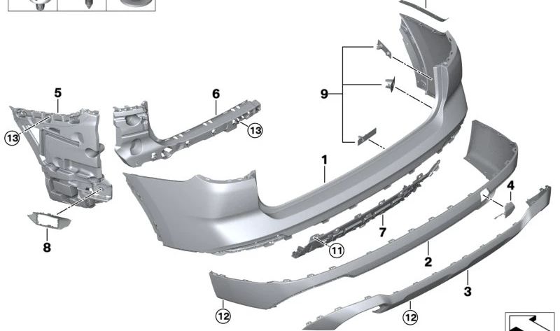 Suporte lateral traseiro direito 51129451030 para BMW G01, G02. BMW original.