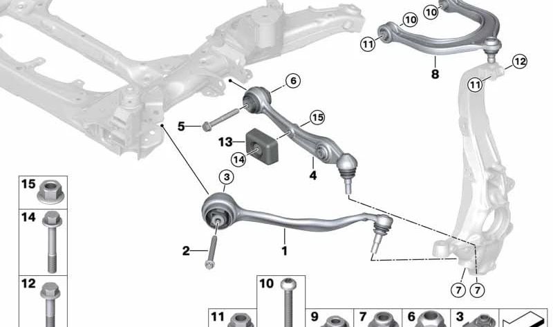 Brazo de suspensión derecho para BMW G09 (OEM 31108837290). Original BMW