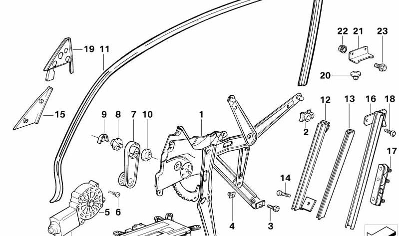 Manivela de Ventana para BMW Serie 3 E36 (OEM 51328185188). Original BMW