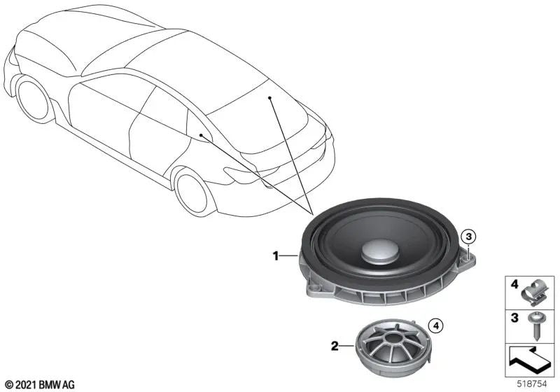 Altavoces Agudos Sistema Top-Hifi para BMW F40, F44, G42, G87, G20, G20N, G21, G21N, G28, G28N, G80, G81, G22, G23, G26, G82, G83, F90, F90N, G30, G30N, G31, G31N, G38, G38N, G32, G32N, G11, G11N, G12, G12N, F91, F92, F93, G14, G15, G16, G29 (OEM 65139362