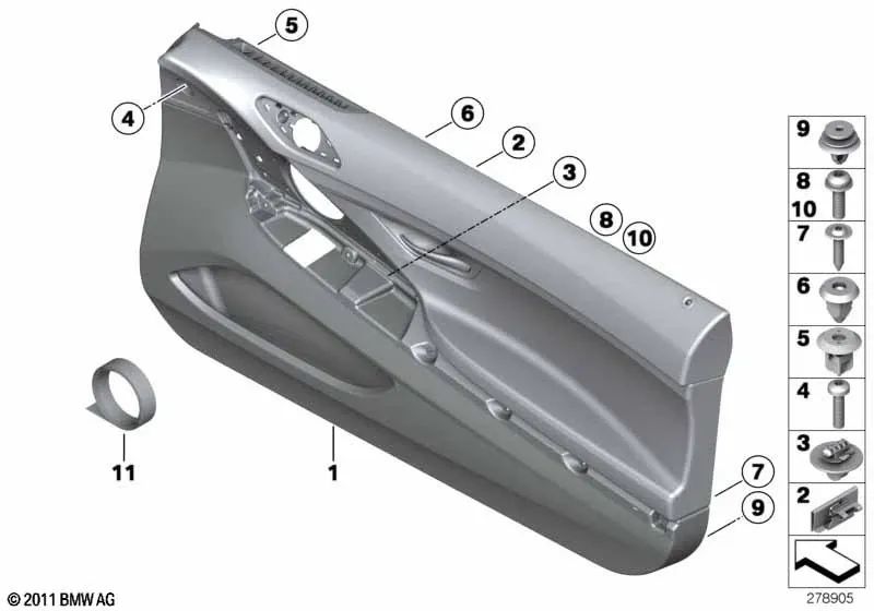 Revestimiento de puerta de cuero derecho para BMW Serie 6 F12, F13 (OEM 51417291766). Original BMW.