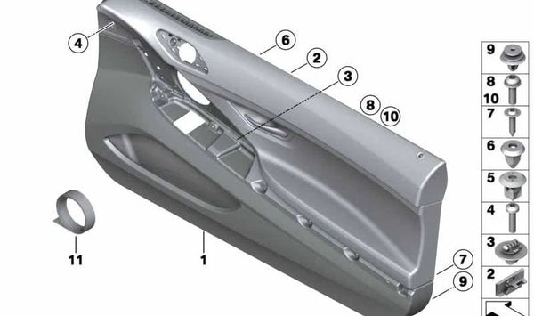 Revestimiento de Puerta de Cuero Derecho para BMW F12, F13, F01N, F02N (OEM 51417288492). Original BMW