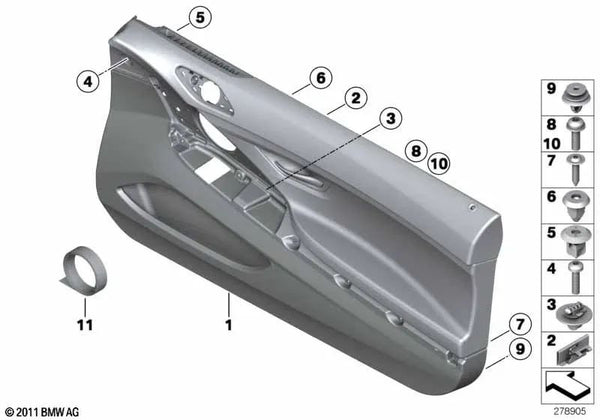 Revestimiento de puerta de cuero izquierda para BMW Serie 6 F12N, F13N (OEM 51417406315). Original BMW