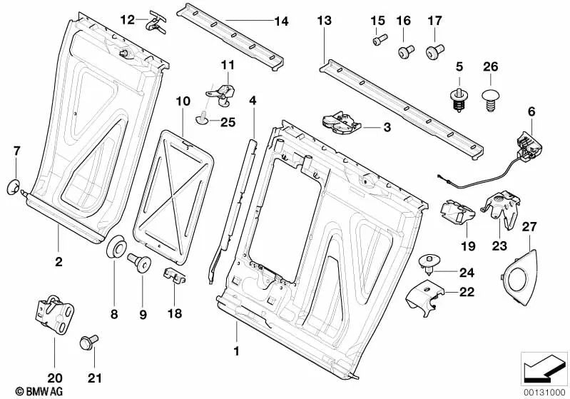 Linker Lehnenrahmen für BMW 3er E46 (OEM 52208099643). Original BMW.