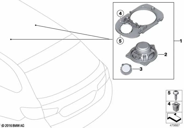 Soporte de altavoz Top-Hifi derecho para BMW Serie 5 G31 (OEM 65136809384). Original BMW