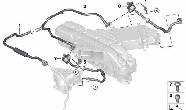 Válvula de ventilación del tanque con tubería para BMW G12, G12N (OEM 13908607967). Original BMW.