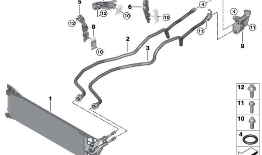 Tubería de retorno del enfriador de aceite de la caja de cambios OEM 17228834096 para BMW G05, G06, G07. Original BMW.