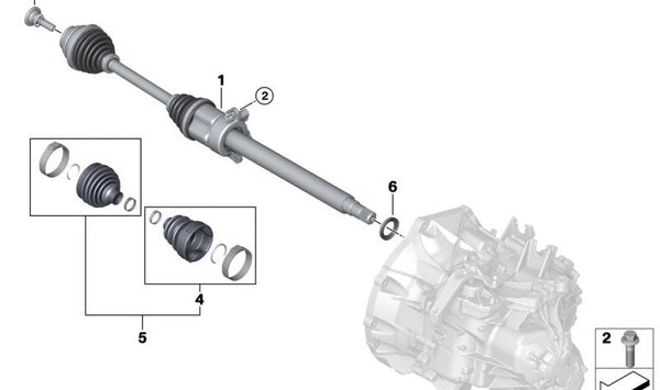 Eje de salida derecho para BMW F40, F52, F44, F45, F46, X1 F48, X2 F39, MINI F54, F60N (OEM 31605A2DFC2). Original BMW