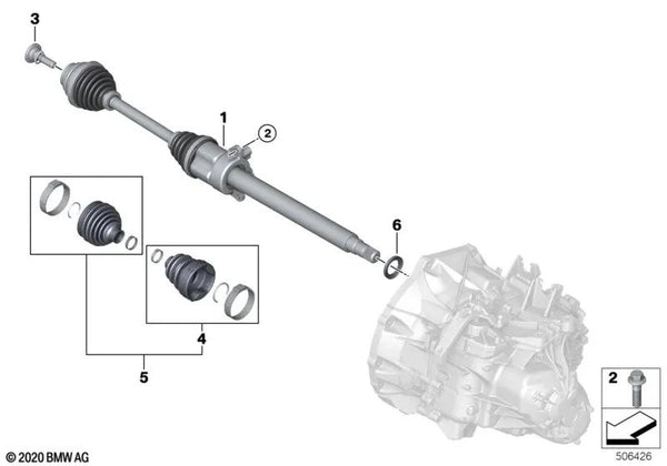 Abtriebswelle derecha para BMW F40, F45, F46, F48, F39, MINI F54, F60 (OEM 31608643374). Original BMW.