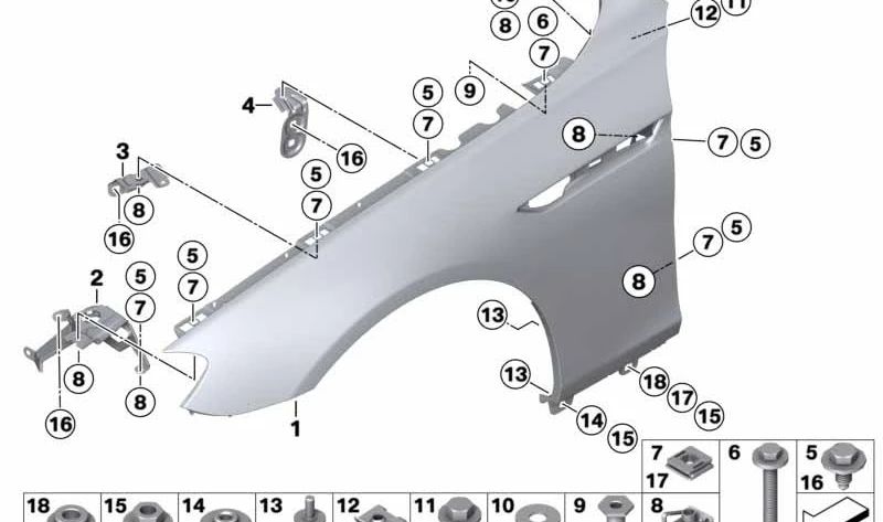 Soporte lateral delantero derecho para BMW F06, F12, F13 (OEM 41357230582). Original BMW.