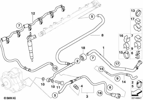 Tubería de retorno de combustible para BMW E83, E83N (OEM 13533414980). Original BMW.