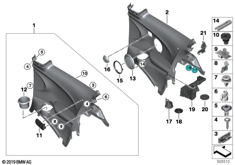 Left Rear HiFi Side Panel for MINI F56 (OEM 51437410573). Original MINI.