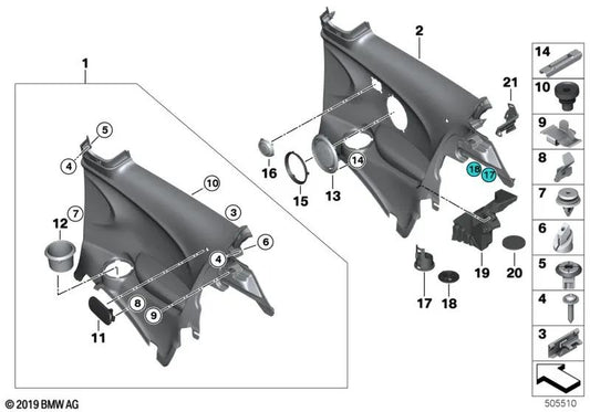 Panel lateral HiFi trasero izquierdo para MINI F56 (OEM 51437410573). Original MINI.