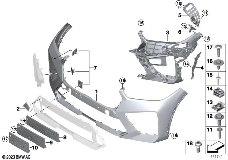 Linker vorderer Stoßstangeneinsatz-Adapter für BMW X5 F95, F95N (OEM 51118076889). Original BMW