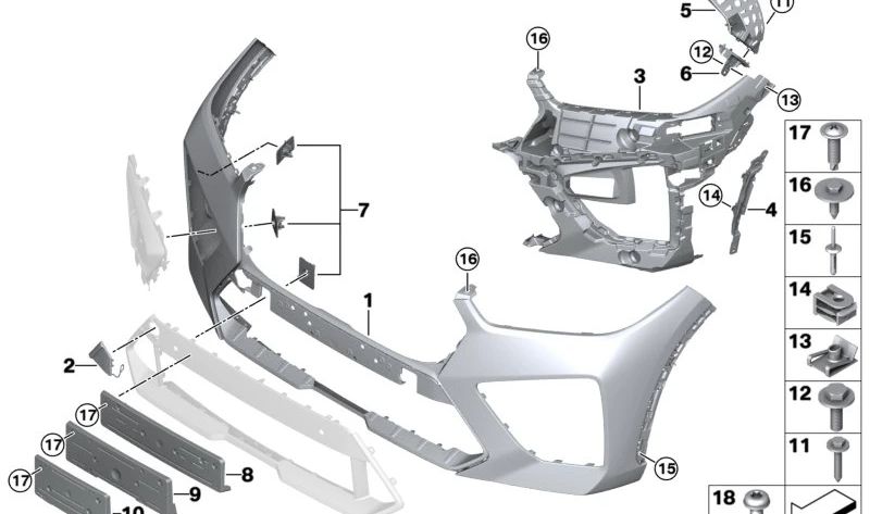 Adaptador Inserción Parachoques Derecho Delantero para BMW X5 F95 (OEM 51118076890). Original BMW