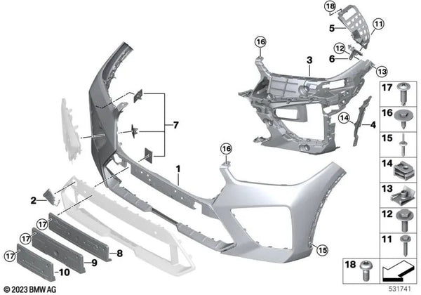 Adaptador Inserto Parachoques delantero izquierda para BMW X5 F95, F95N (OEM 51118076889). Original BMW