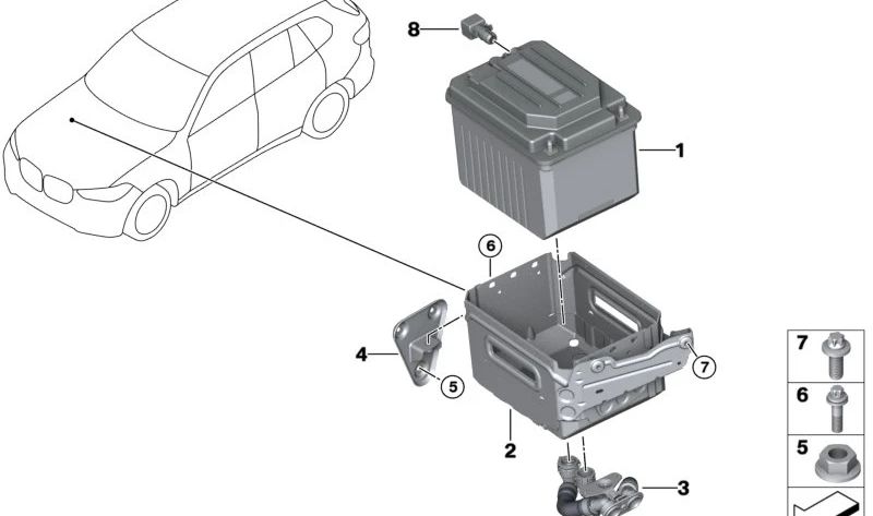 Soporte de batería 48V OEM 61218780794 para BMW G05, G18, F95, G06, F96, G07. Original BMW.