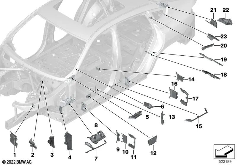 Pieza de forma soporte longitudinal izquierdo para BMW X5 F95, G05, G18 X6 F96, G06 X7 G07 (OEM 41127464391). Original BMW