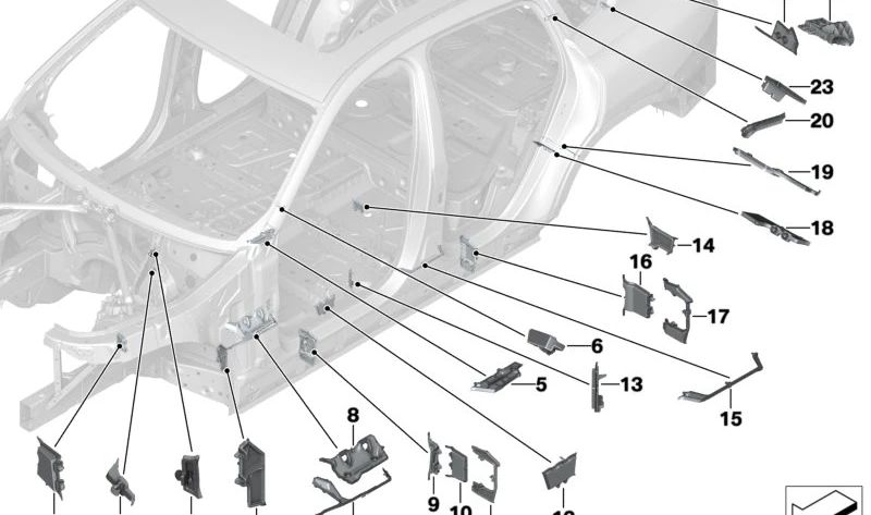 Pieza de longitud del larguero derecho para BMW X5 F95, G05, G18, X6 F96, G06, X7 G07 (OEM 41127464392). Original BMW