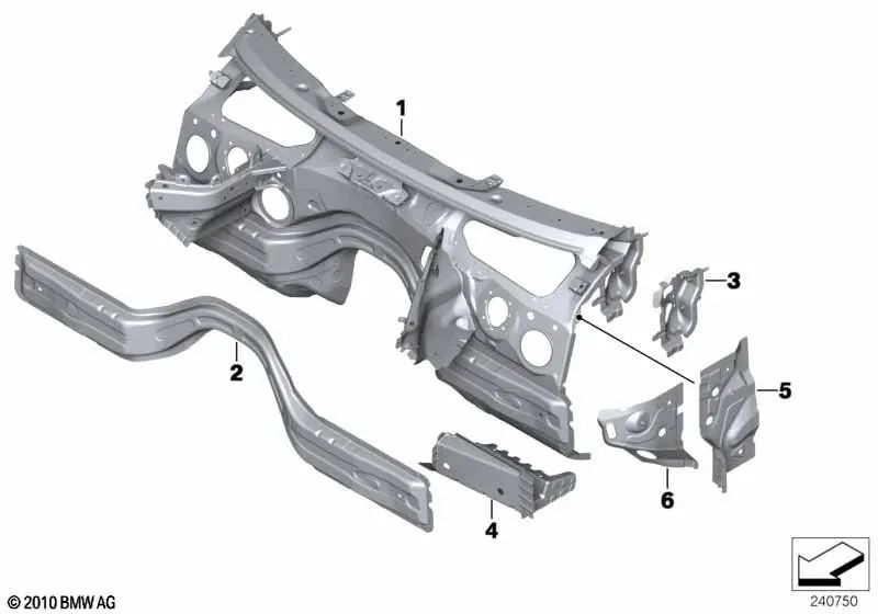 Soporte de viga izquierda para BMW Serie 1 F20, F21, Serie 2 F22, F87, Serie 3 F30, F31, F34, F35, F80, Serie 4 F32, F33, F36, F82, F83 (OEM 41247284111). Original BMW