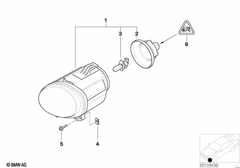 Tapa de cubierta del faro antiniebla para BMW X5 E53 (OEM 63178385742). Original BMW.