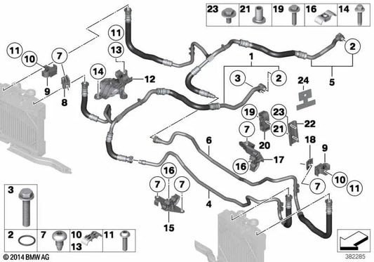 Conducto de Enfriador de Aceite de Retorno para BMW Serie 7 F01, F01N, F02, F02N (OEM 17227591899). Original BMW.