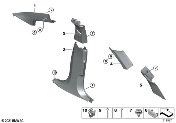 Embellecedor columna A izquierda para BMW U06 (OEM 51439493547). Original BMW