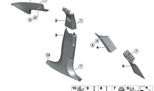 Lower Left B-Pillar Cover for BMW U06 (OEM 51437952093). Original BMW