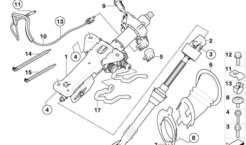 Ajuste mecánico de columna de dirección OEM 32306770700 para BMW E60, E61. Original BMW.