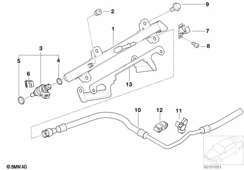 Injection pipe for BMW 3 Series E46 (OEM 13537521634). Genuine BMW.