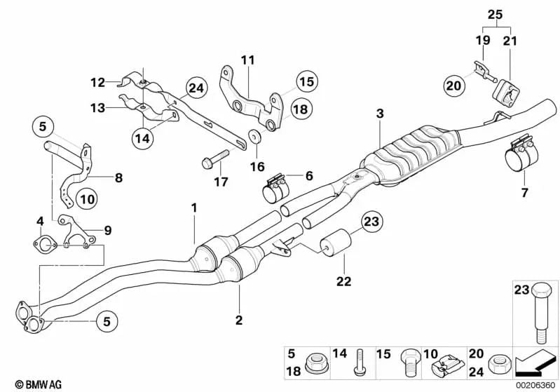 Soporte de tubo delantero para BMW E60, E60N, E61N (OEM 18207564236). Original BMW